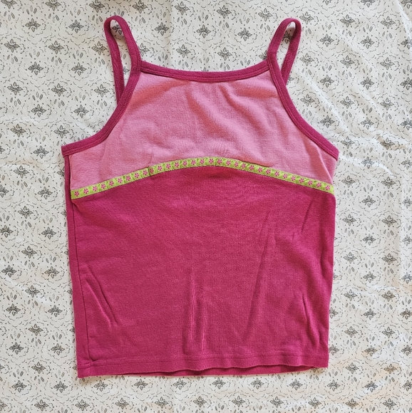 Y2K Pink Floral Stripe Colorblock Tank - Picture 1 of 4
